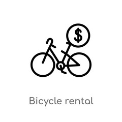 outline bicycle rental vector icon. isolated black simple line element illustration from transport concept. editable vector stroke bicycle rental icon on white background