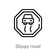 outline slippy road vector icon. isolated black simple line element illustration from transport concept. editable vector stroke slippy road icon on white background