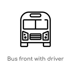 outline bus front with driver vector icon. isolated black simple line element illustration from transport concept. editable vector stroke bus front with driver icon on white background