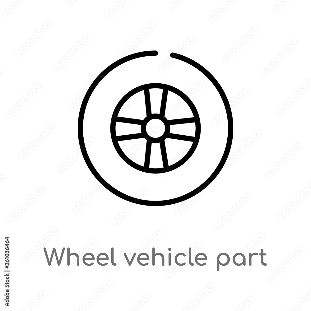 Poster outline wheel vehicle part vector icon. isolated black simple line element illustration from transpo