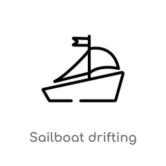 outline sailboat drifting vector icon. isolated black simple line element illustration from transport concept. editable vector stroke sailboat drifting icon on white background
