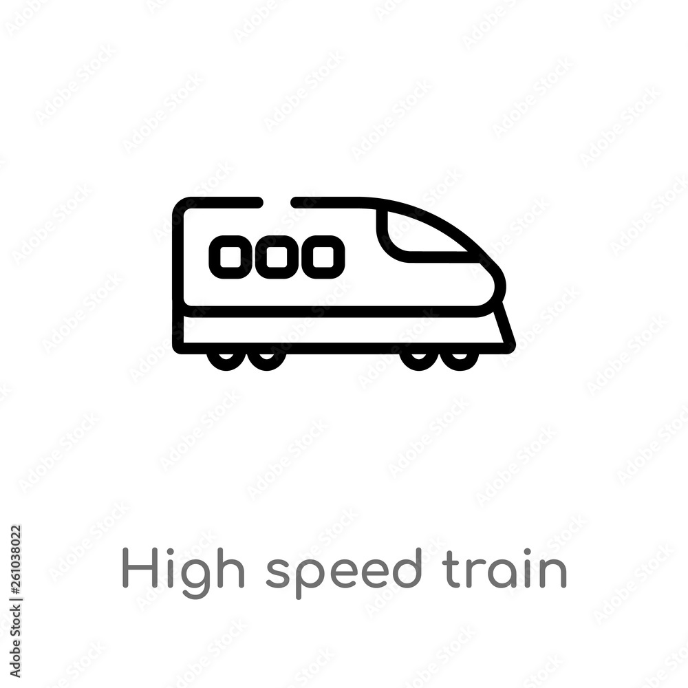 Poster outline high speed train vector icon. isolated black simple line element illustration from transport