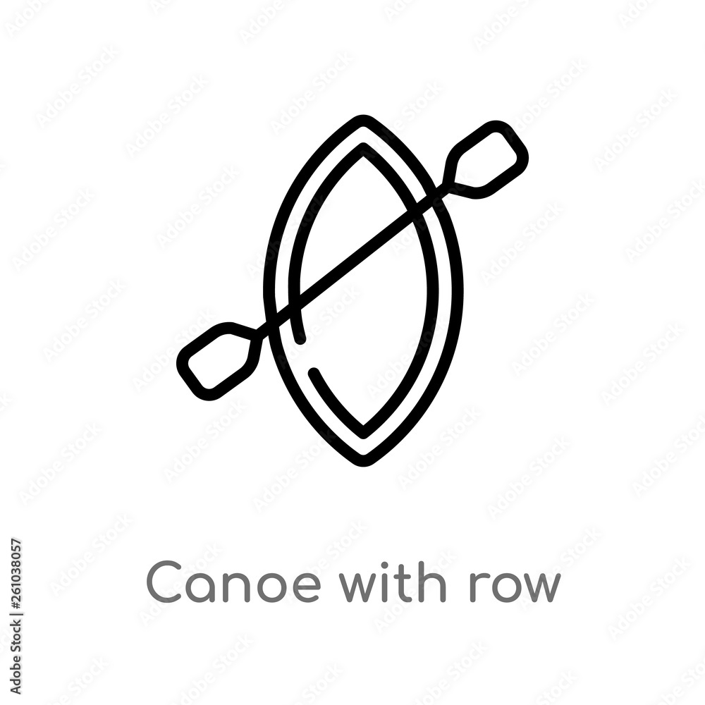 Poster outline canoe with row vector icon. isolated black simple line element illustration from transport c