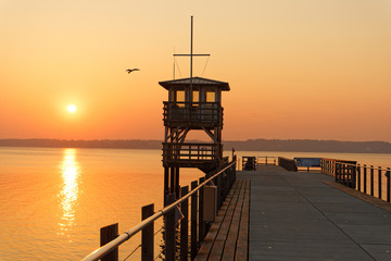 Sunset at the sea bridge in Glücksburg (Baltic Sea), Schlewig-Holstein,Germany