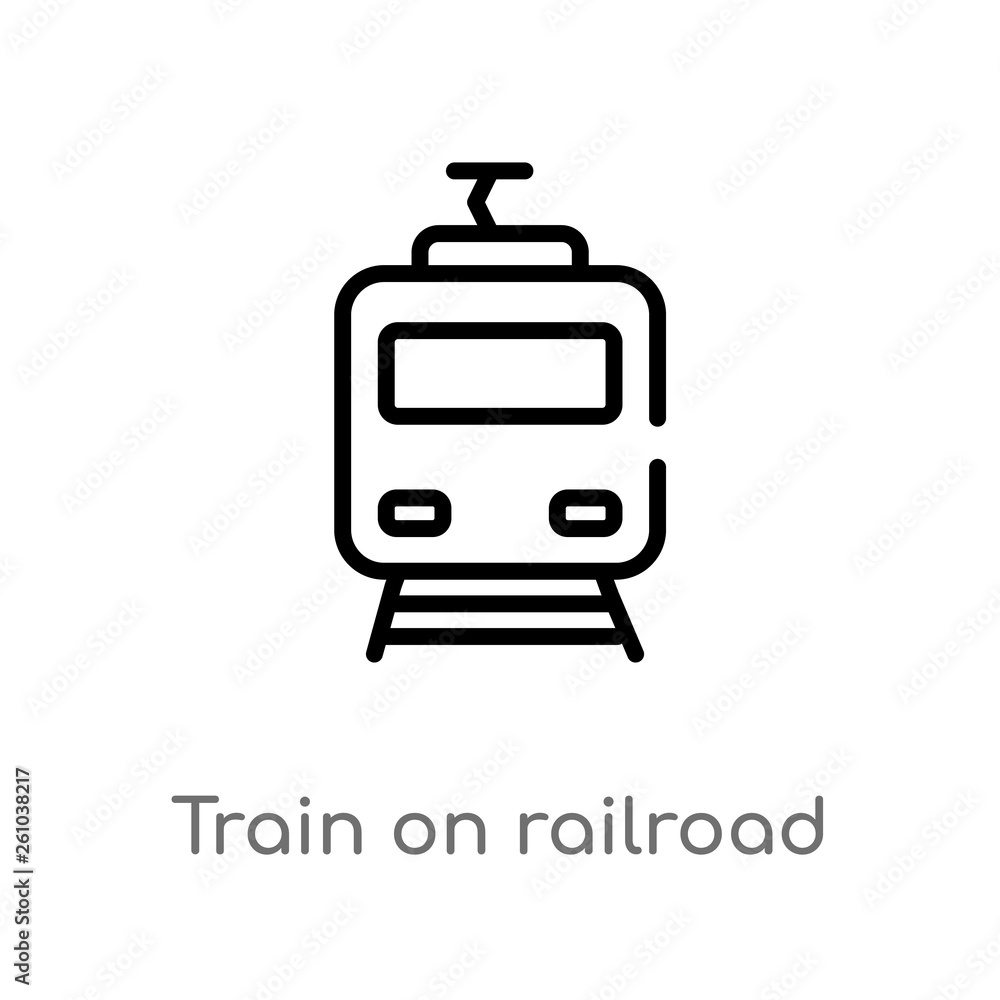 Poster outline train on railroad vector icon. isolated black simple line element illustration from transpor