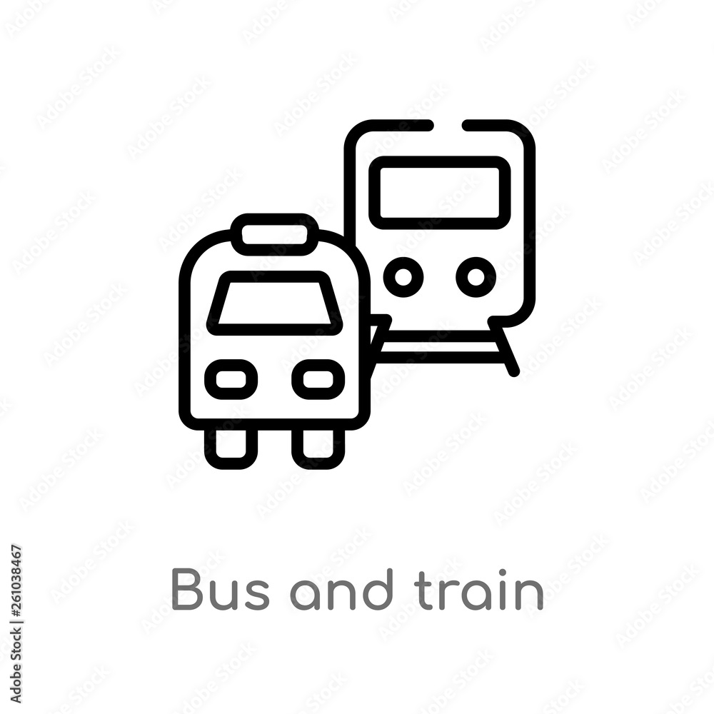 Poster outline bus and train vector icon. isolated black simple line element illustration from transport co