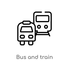 outline bus and train vector icon. isolated black simple line element illustration from transport concept. editable vector stroke bus and train icon on white background