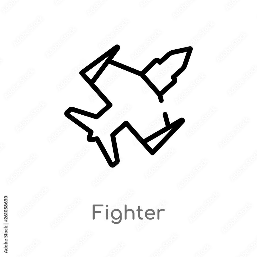 Poster outline fighter vector icon. isolated black simple line element illustration from transport concept.