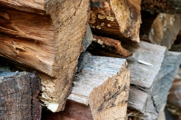 Pile of stacked weathered wood logs for a fire ~STACK~