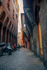 narrow street in old town of Bologna