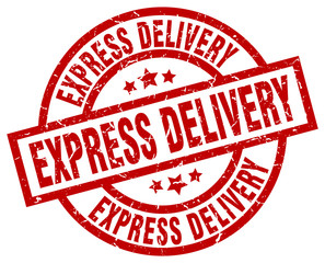 express delivery round red grunge stamp