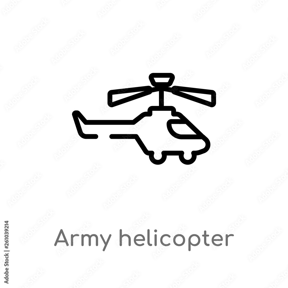 Poster outline army helicopter vector icon. isolated black simple line element illustration from transport 