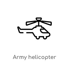 outline army helicopter vector icon. isolated black simple line element illustration from transport concept. editable vector stroke army helicopter icon on white background