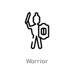 outline warrior vector icon. isolated black simple line element illustration from africa concept. editable vector stroke warrior icon on white background