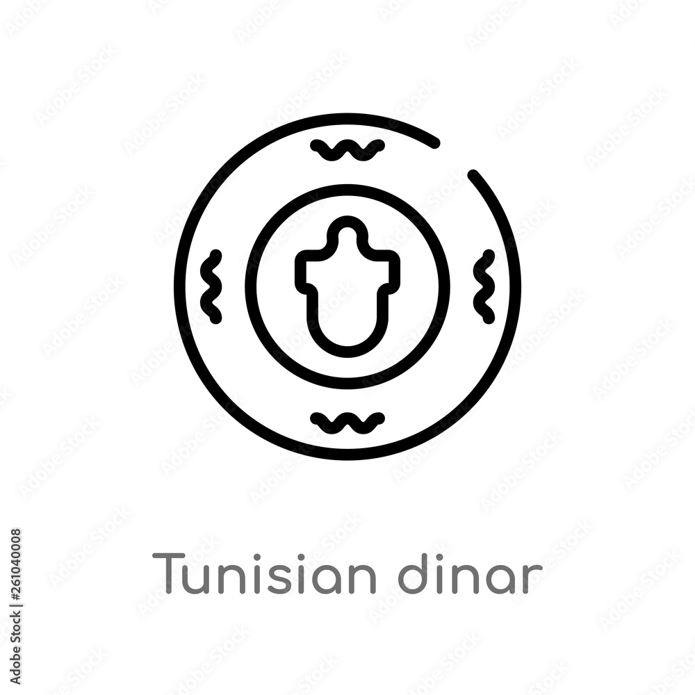 Poster outline tunisian dinar vector icon. isolated black simple line element illustration from africa conc