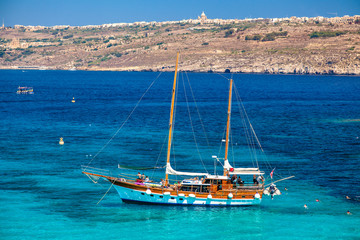 Fototapeta na wymiar Ship at Comino island, Malta