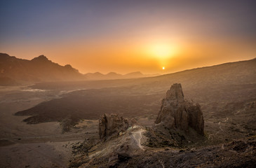 Aerial View of Landscape with Rocks in Teide National Park during Sunset, Tenerife, Spain, Europe