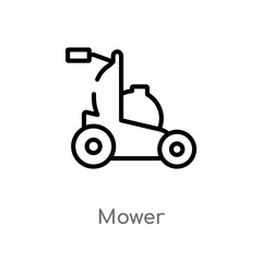 outline mower vector icon. isolated black simple line element illustration from agriculture farming concept. editable vector stroke mower icon on white background