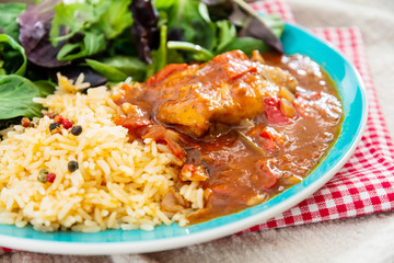 Basque Braised Chicken With Peppers and rice