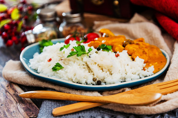 chicken tikka masala and rice basmati