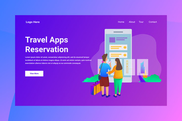 Web Page Header Travel Apps Reservation illustration concept landing page suitable for website creative agency and digital marketing