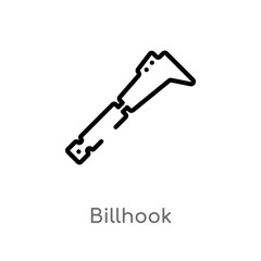 outline billhook vector icon. isolated black simple line element illustration from farming and gardening concept. editable vector stroke billhook icon on white background