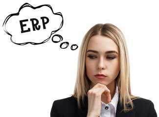 Business, technology, internet and networking concept. A young entrepreneur is thinking about the...