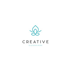 Human Yoga With Lotus Logo Design Template. Abstract Monoline Yoga Leaf Logo Vector