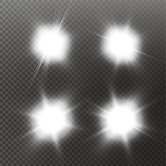 Set of Vector glowing light effect stars bursts with sparkles on transparent background. Transparent stars