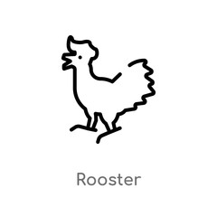 outline rooster vector icon. isolated black simple line element illustration from farming concept. editable vector stroke rooster icon on white background