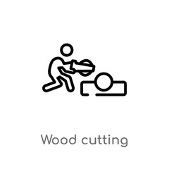 outline wood cutting vector icon. isolated black simple line element illustration from gardening concept. editable vector stroke wood cutting icon on white background