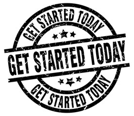 get started today round grunge black stamp