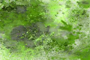 Green watercolor and ink paper textures on white background. Chaotic stylish abstract organic design.