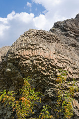 Columnar jointed volcanic rocks around Arda River behind the Studen Kladenets (Cold well) dam, Bulgaria