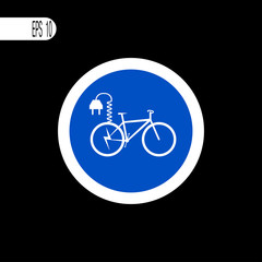 Round sign white thin line. Electric bicycle sign, icon - vector illustration