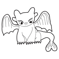 Cartoon doodle illustration of cute dragon for coloring book, t-shirt print design, greeting card