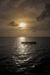 Fototapeta premium Boat of a fisherman on a tropical beach, Zanzibar, Tanzania