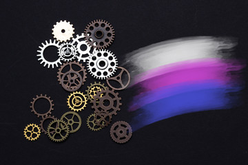 Steel gear gears on a black background. copy space.