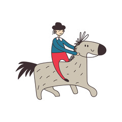 The guy rides a horse.Cartoon vector illustration.