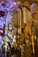 Amazing geological forms in Paradise Cave near Phong Nha, Vietnam. Limestone cave full of stalactites and stalagmites.