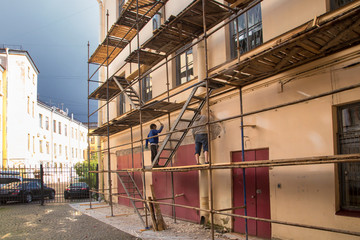 Restoration of the facade of an old building.
