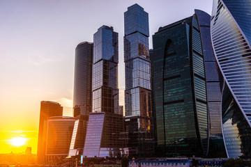 RUSSIA, MOSCOW, 2018: Moscow International Business Centre at evening