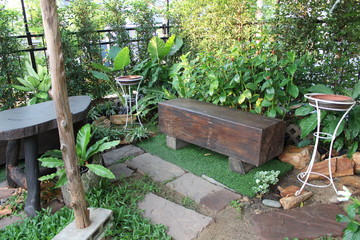 wood chairs in garden