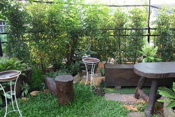 wood chairs in garden