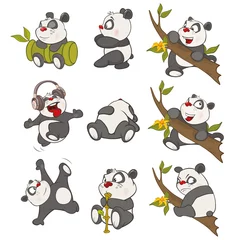 Fotobehang Vectorillustratie van een set van grappige Panda Bear. Stripfiguur © liusa