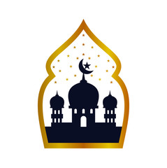 Ramadan Kareem Mosque and Stars Silhouette Vector