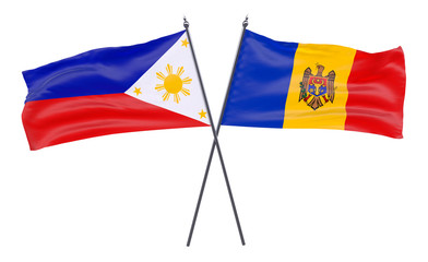 Pilippines and Moldova, two crossed flags isolated on white background. 3d image