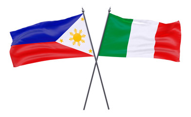 Pilippines and Italy, two crossed flags isolated on white background. 3d image
