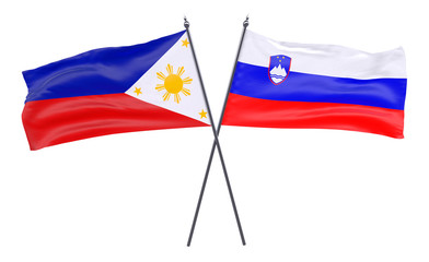 Pilippines and Slovenia, two crossed flags isolated on white background. 3d image