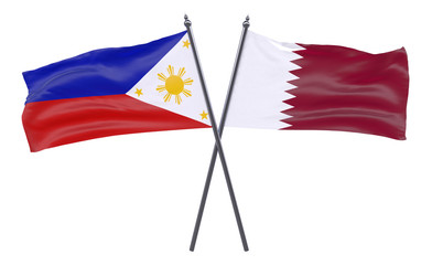 Pilippines and Qatar, two crossed flags isolated on white background. 3d image